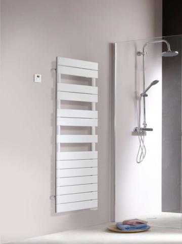 Sèche-serviettes mixte plat - Blanc - 160 cm x 40 cm - Avec élément  électrique de 600W, robinets de radiateur et adaptateur - Ive